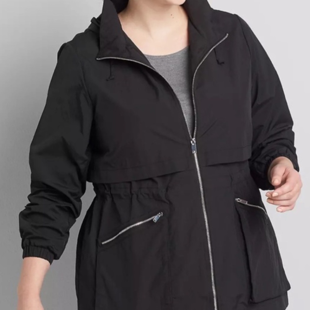 Crinkle Cinched-Waist Jacket With Convertible Hood 18-20 NWOT